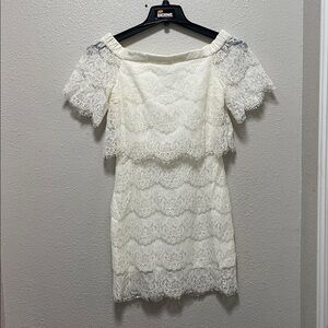 May & July Elegant White Lace Off-Shoulder Dress